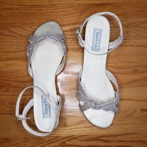 Champagne metallic low-wedge sandals